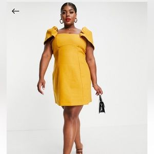 ASOS Design Curve square neck mustard dress. Size 22